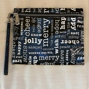 Brighton Merry Jolly Hope Black White Text Pouch Wristlet Preowned